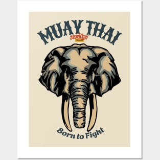 Vintage Muay Thai Tattoo Elephant Born to Fight Posters and Art